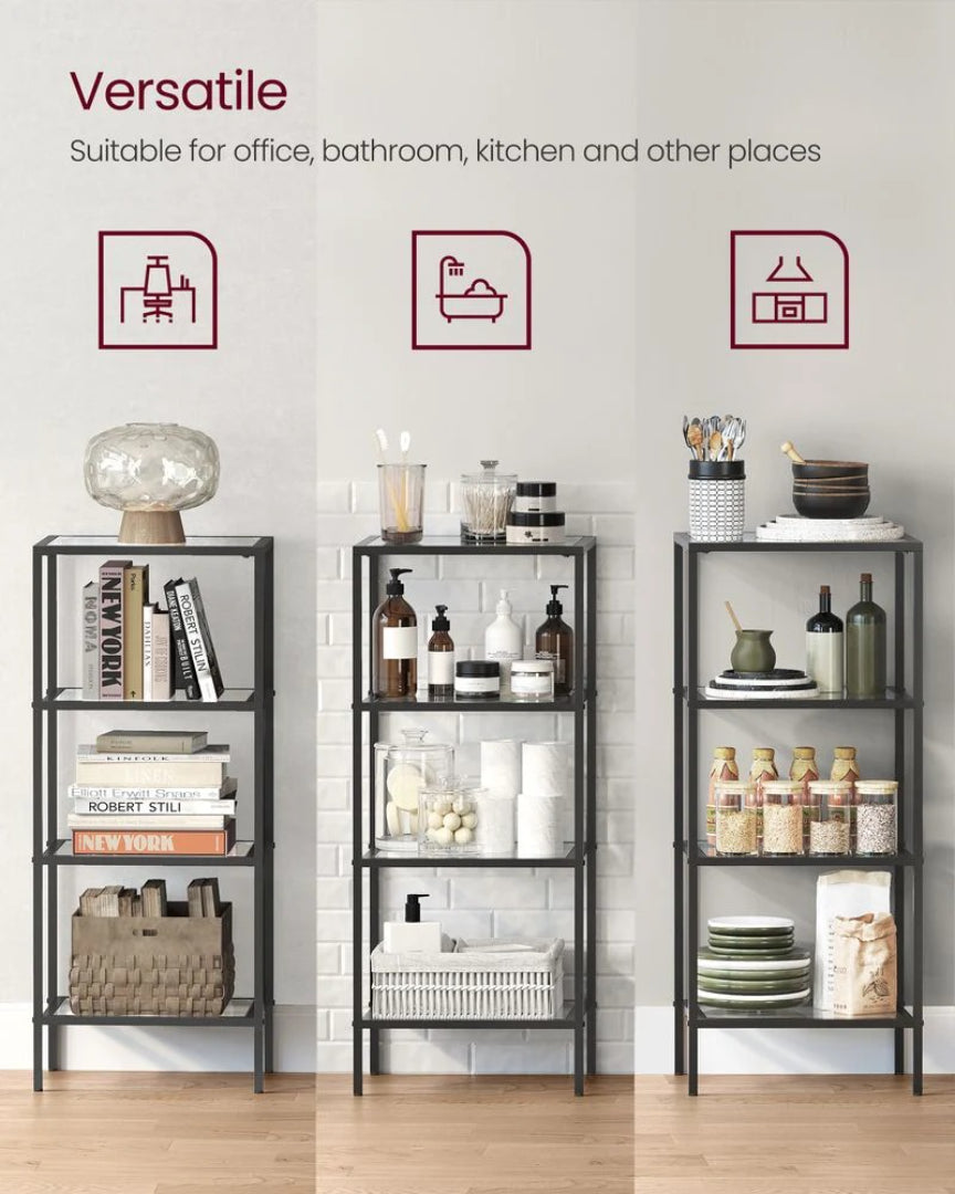 Tempered Glass Bookcase 4 Or 5 Tier Slim Shelving Unit – product view 9 | Amaraloft