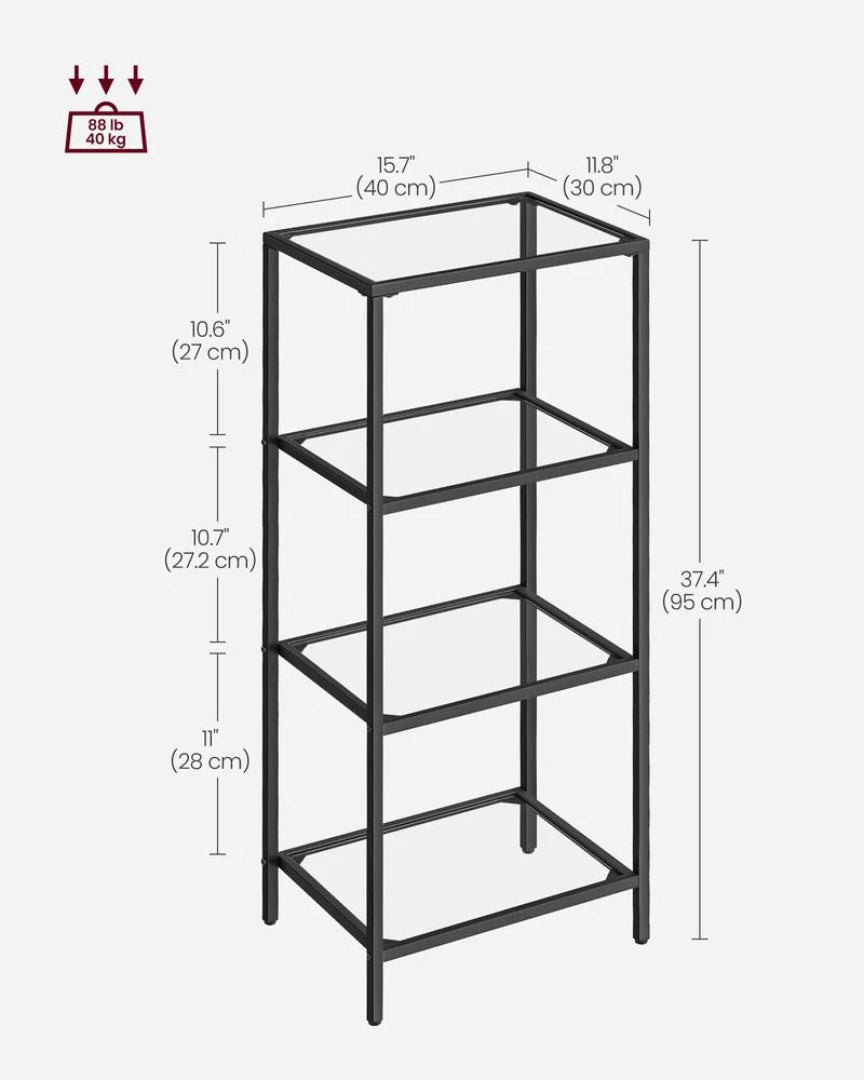 Tempered Glass Bookcase 4 Or 5 Tier Slim Shelving Unit – product view 11 | Amaraloft