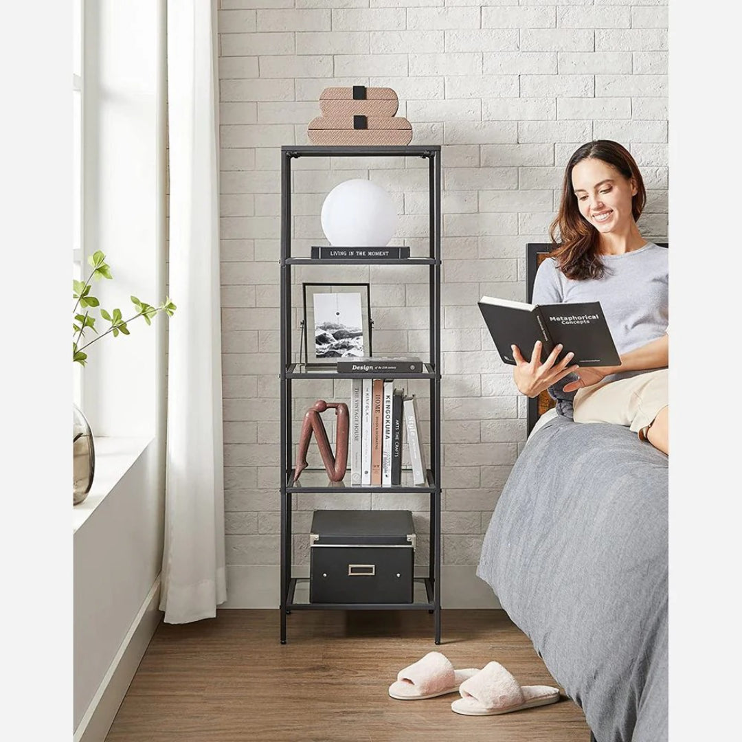 Tempered Glass Bookcase 4 Or 5 Tier Slim Shelving Unit – product view 13 | Amaraloft