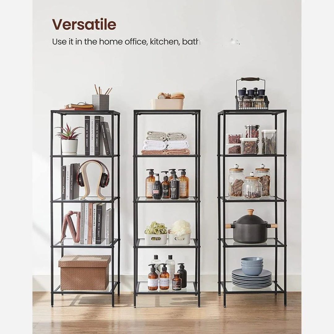 Tempered Glass Bookcase 4 Or 5 Tier Slim Shelving Unit – product view 16 | Amaraloft