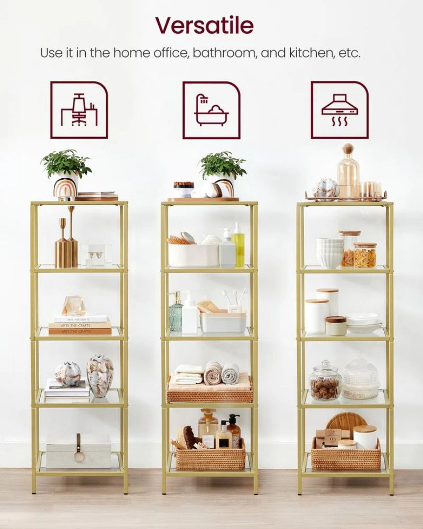 Tempered Glass Bookcase 4 Or 5 Tier Slim Shelving Unit – product view 22 | Amaraloft