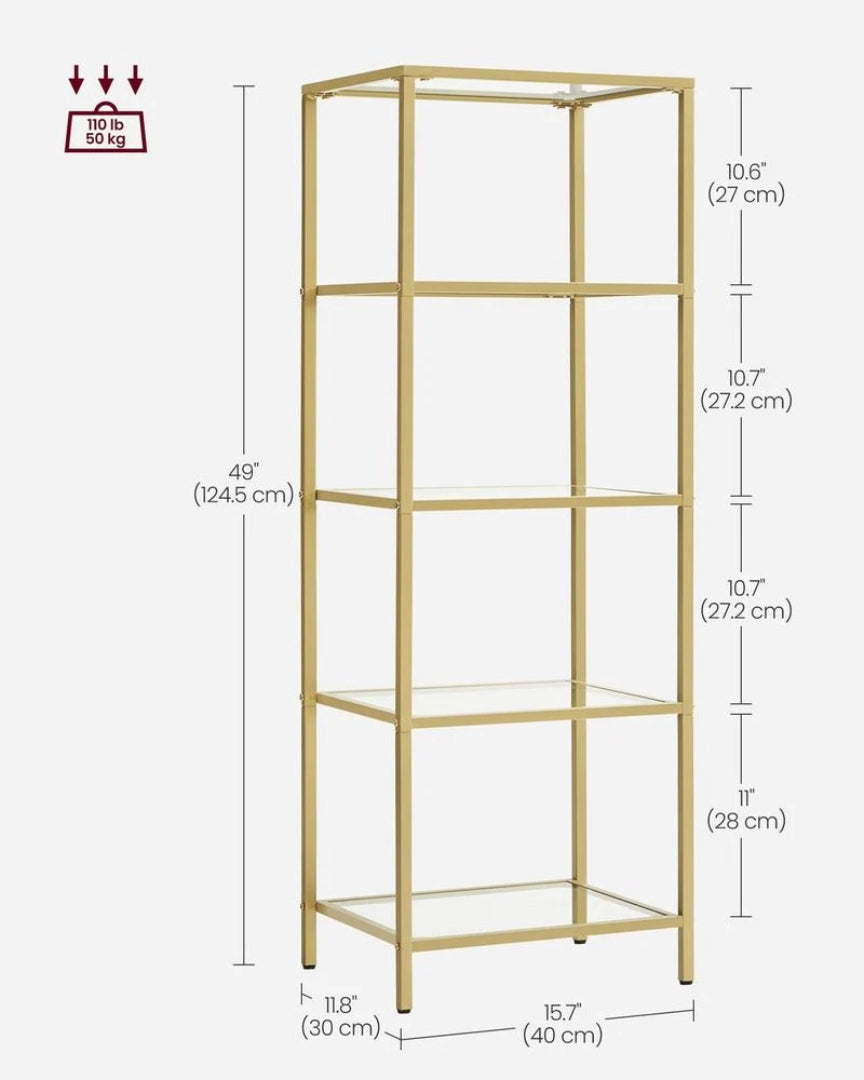 Tempered Glass Bookcase 4 Or 5 Tier Slim Shelving Unit – product view 23 | Amaraloft