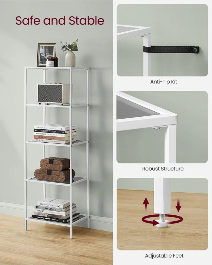 Tempered Glass Bookcase 4 Or 5 Tier Slim Shelving Unit – product view 27 | Amaraloft