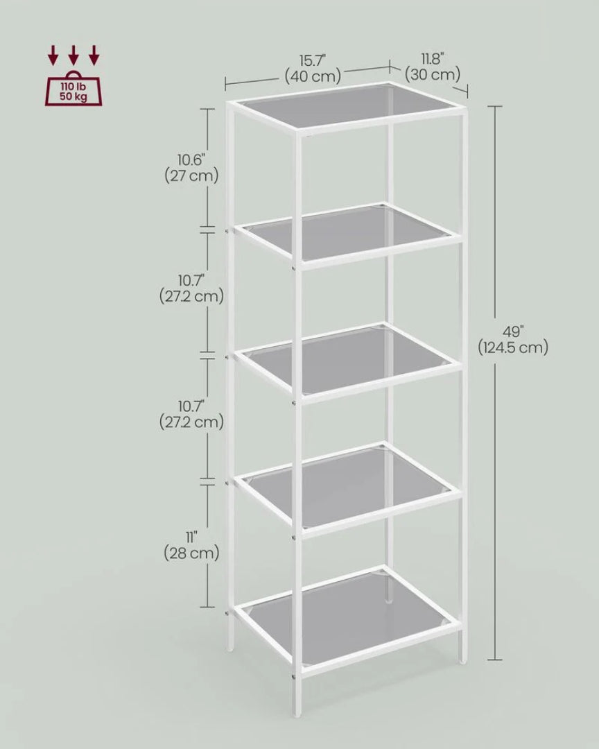 Tempered Glass Bookcase 4 Or 5 Tier Slim Shelving Unit – product view 29 | Amaraloft