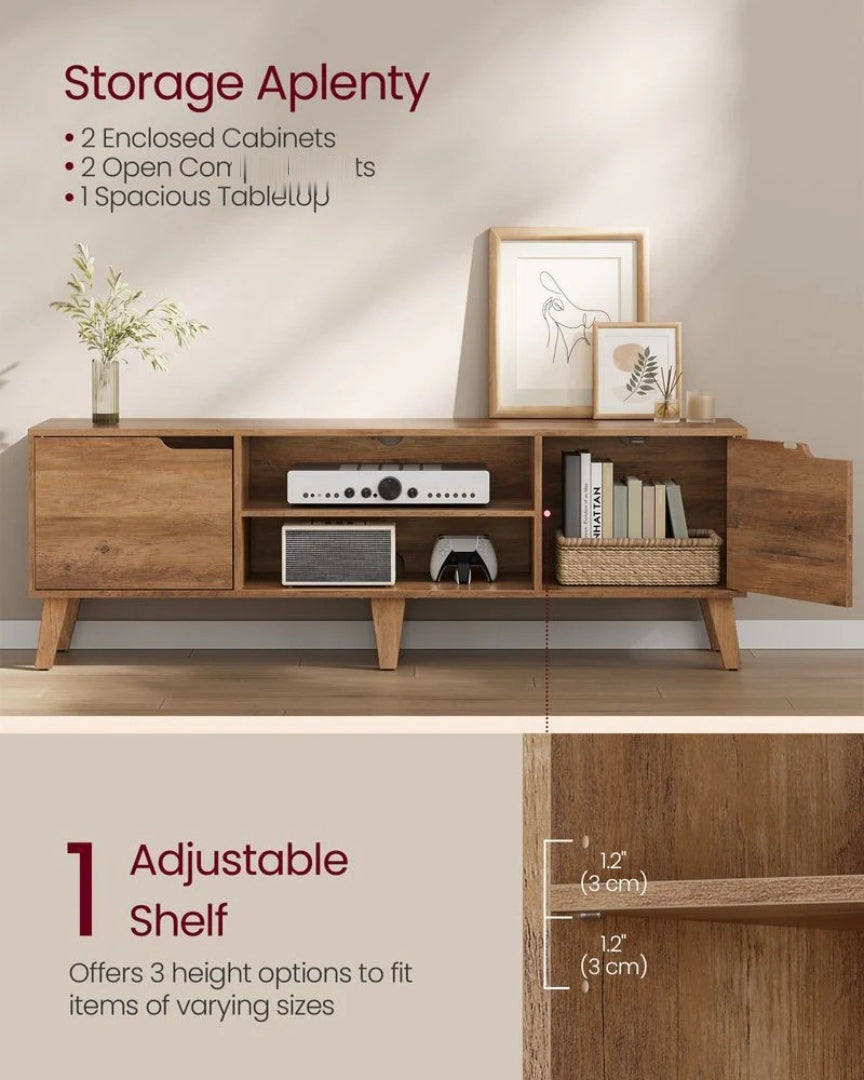 TV Stand For 65 Inch TVs With Cabinets And Adjustable Shelf – product view 3 | Amaraloft