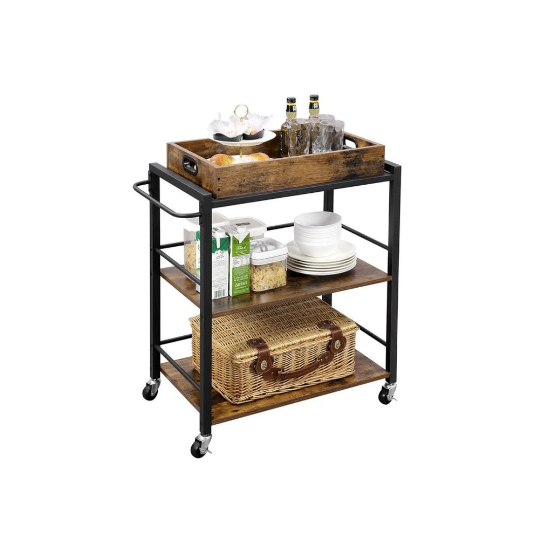 Bar Cart With Wheels 3-Tier Industrial Serving Cart With Tray – product view 2 | Amaraloft