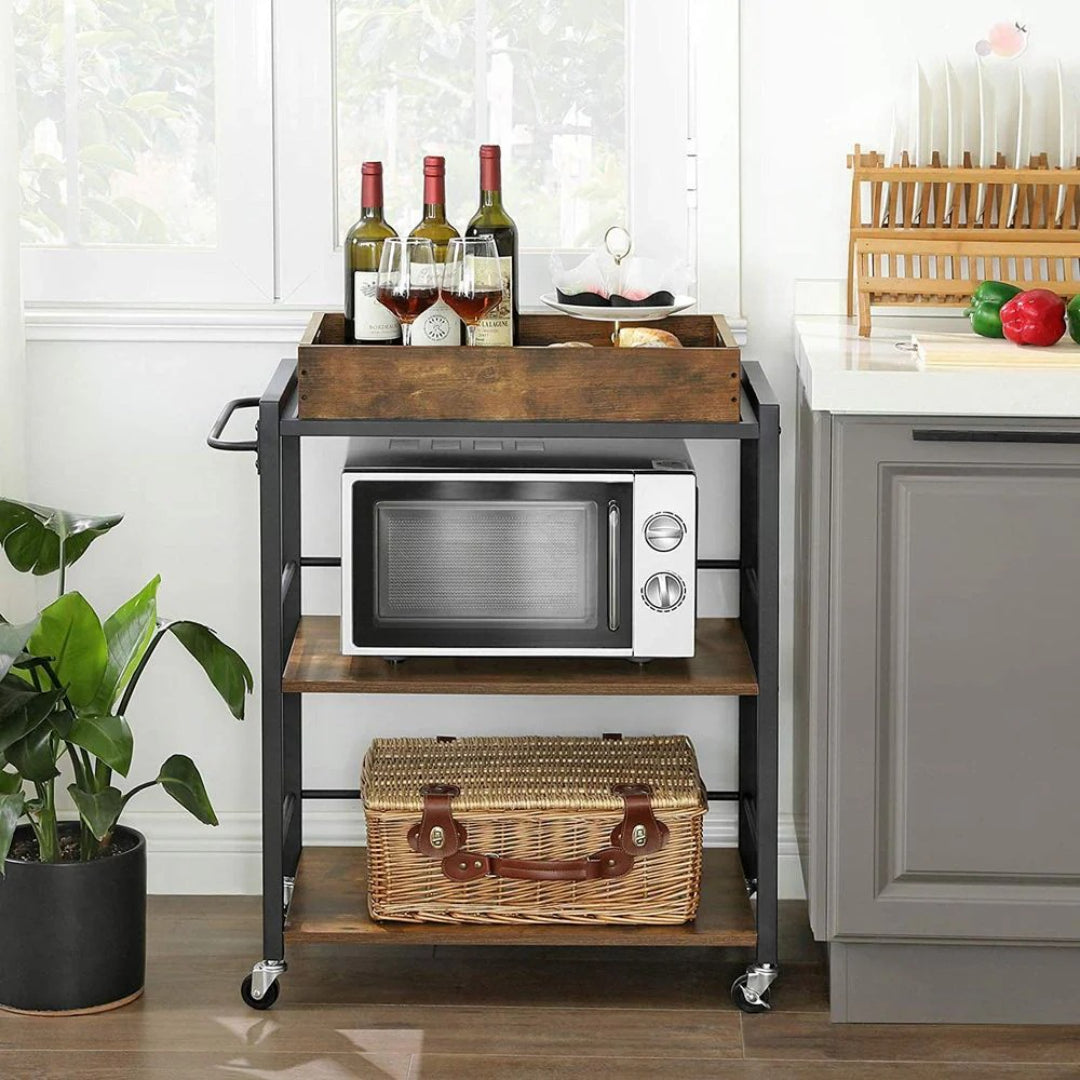 Bar Cart With Wheels 3-Tier Industrial Serving Cart With Tray – product view 4 | Amaraloft