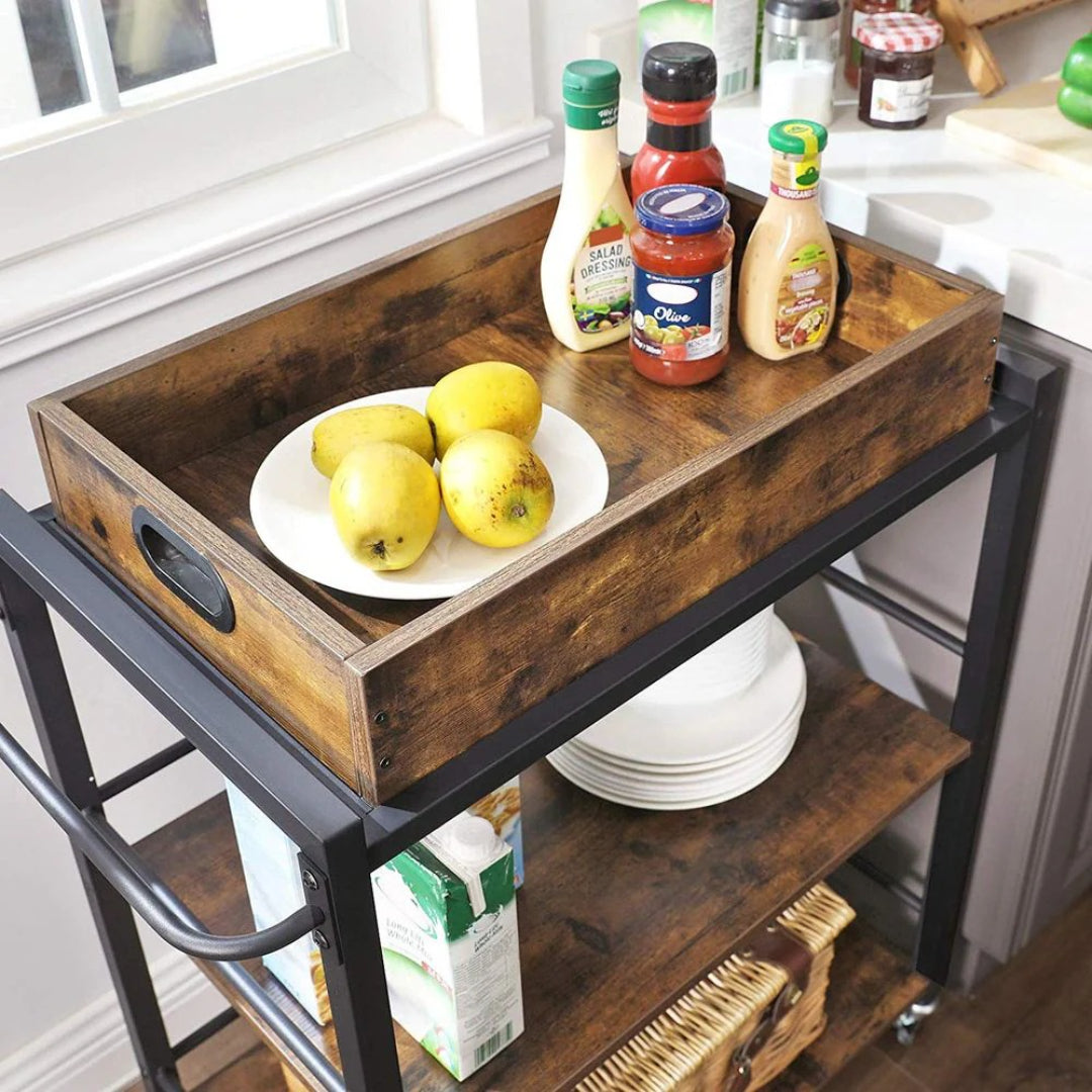 Bar Cart With Wheels 3-Tier Industrial Serving Cart With Tray – product view 6 | Amaraloft