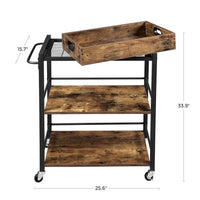 Bar Cart With Wheels 3-Tier Industrial Serving Cart With Tray – product view 8 | Amaraloft