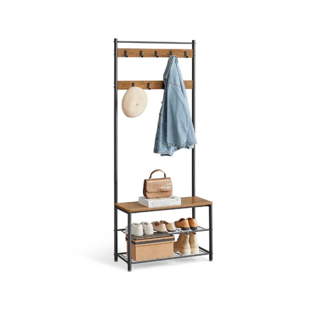 Coat Rack With Shoe Storage Bench And 9 Hooks Entryway Hall Tree – product view 2 | Amaraloft