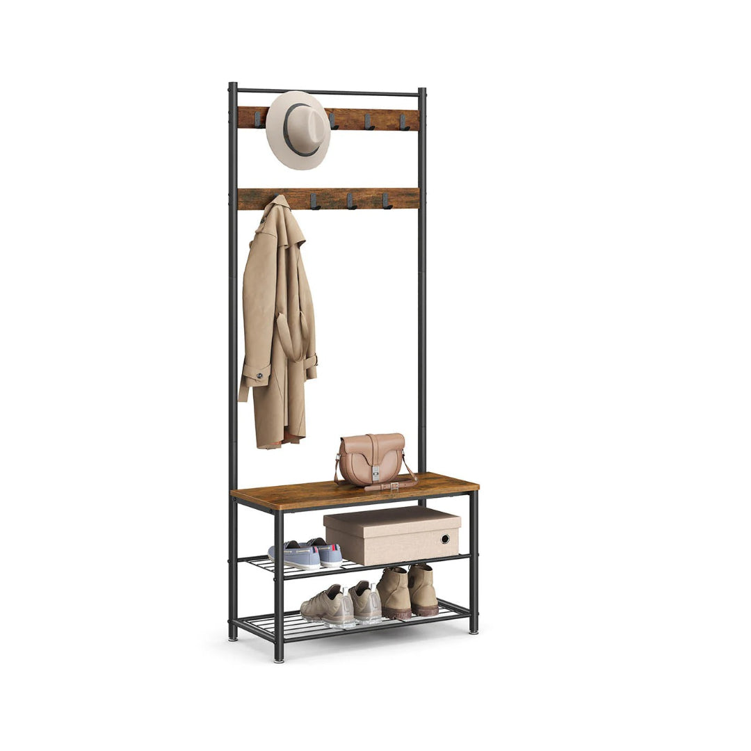 Coat Rack With Shoe Storage Bench And 9 Hooks Entryway Hall Tree – product view 4 | Amaraloft