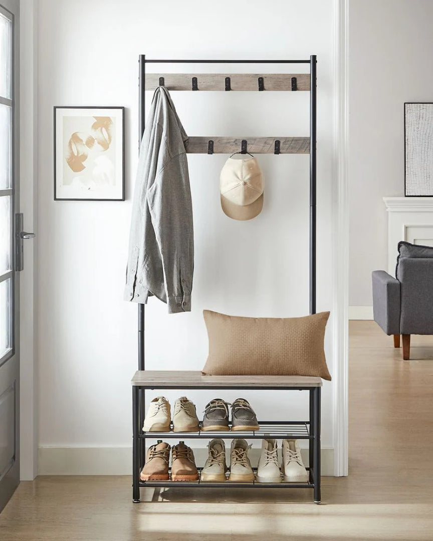 Coat Rack With Shoe Storage Bench And 9 Hooks Entryway Hall Tree – product view 5 | Amaraloft