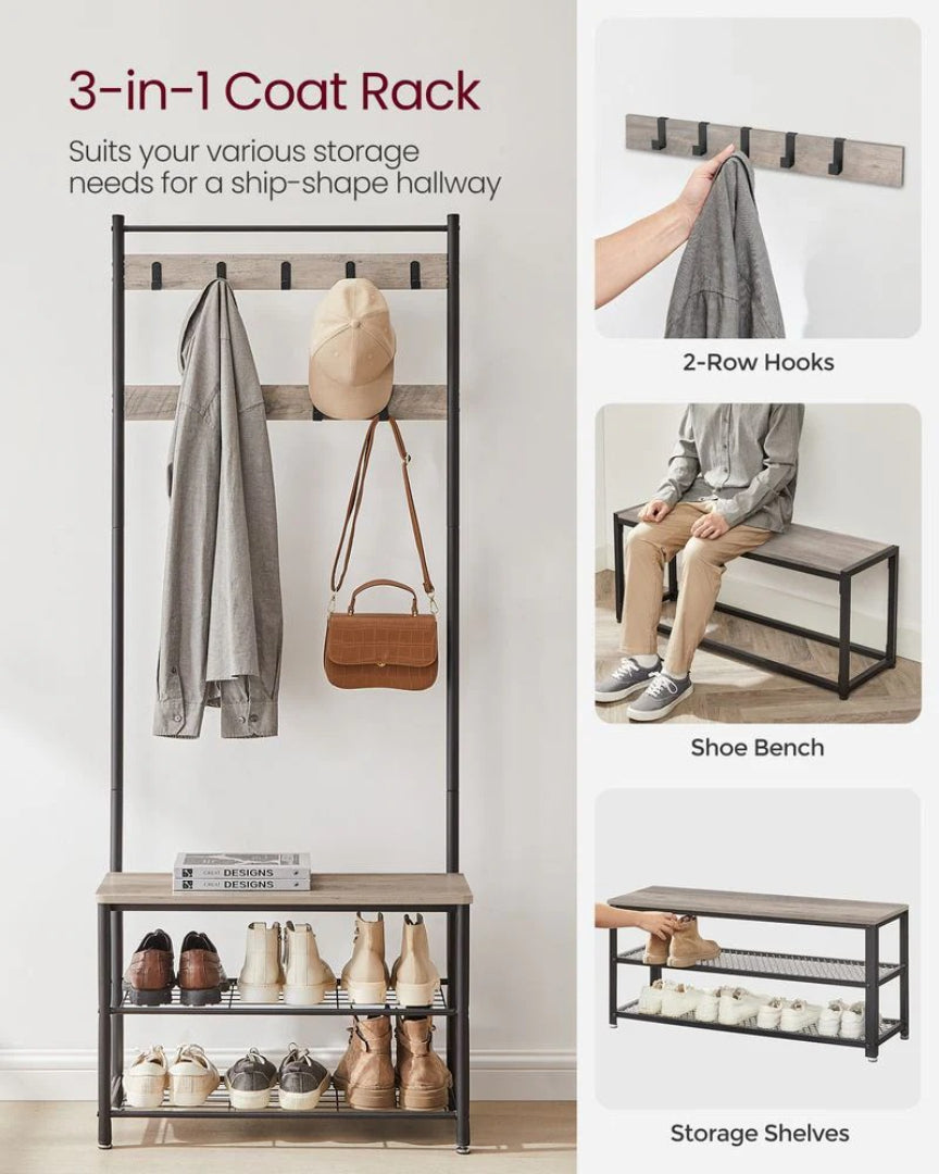 Coat Rack With Shoe Storage Bench And 9 Hooks Entryway Hall Tree – product view 6 | Amaraloft