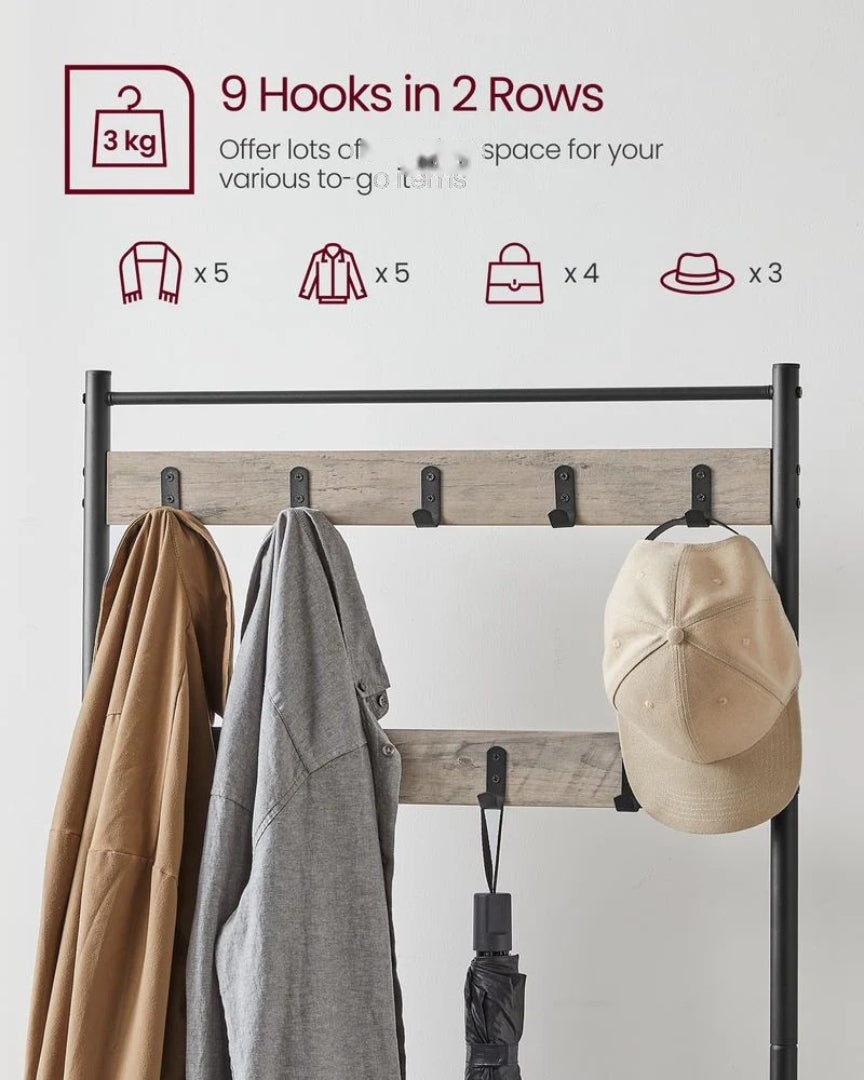 Coat Rack With Shoe Storage Bench And 9 Hooks Entryway Hall Tree – product view 7 | Amaraloft