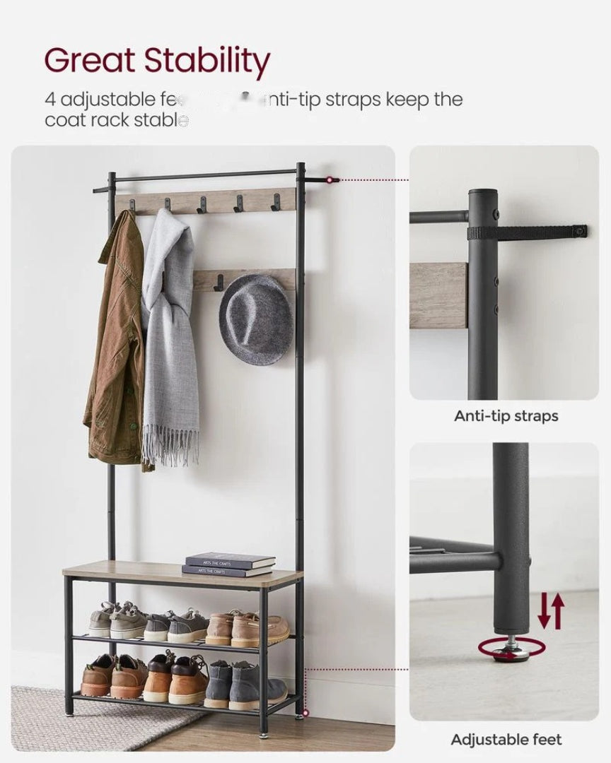 Coat Rack With Shoe Storage Bench And 9 Hooks Entryway Hall Tree – product view 8 | Amaraloft