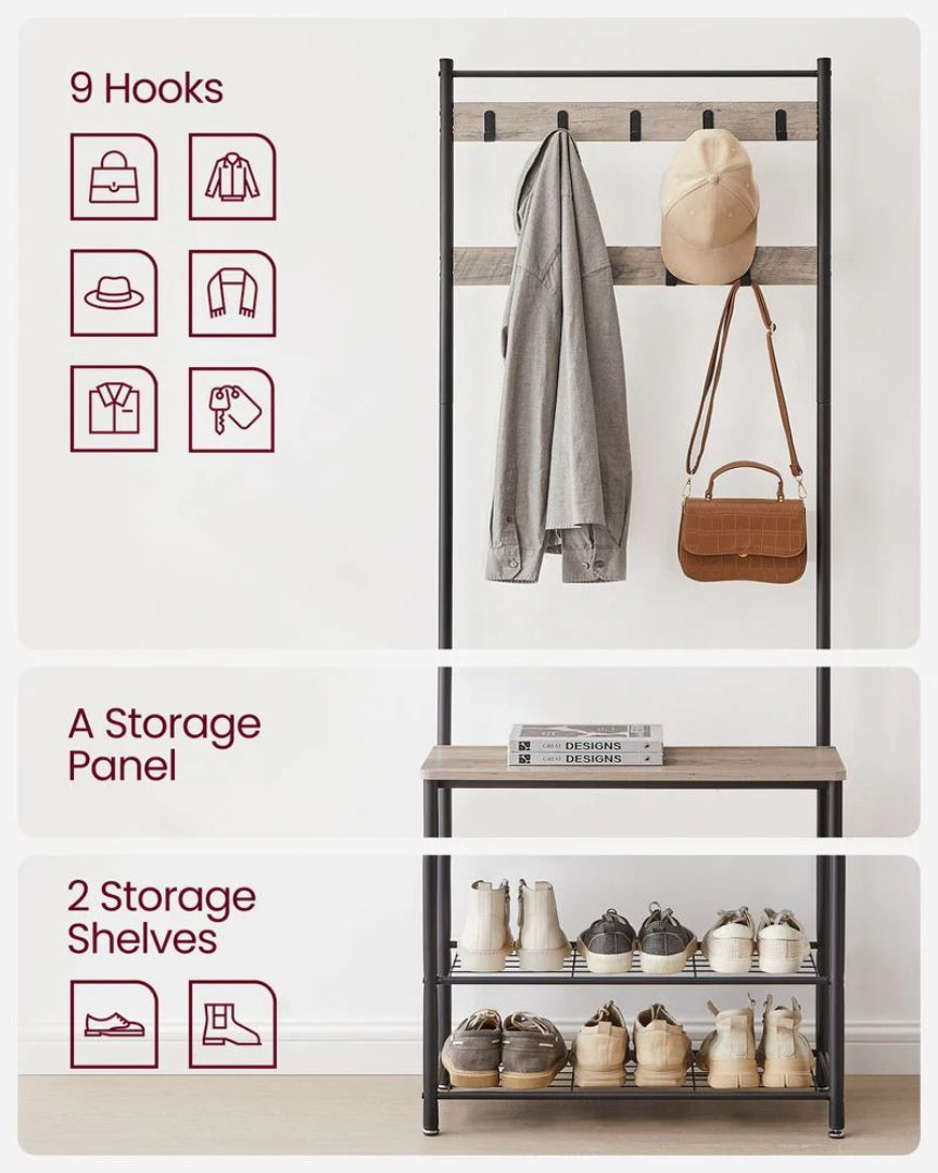 Coat Rack With Shoe Storage Bench And 9 Hooks Entryway Hall Tree – product view 11 | Amaraloft