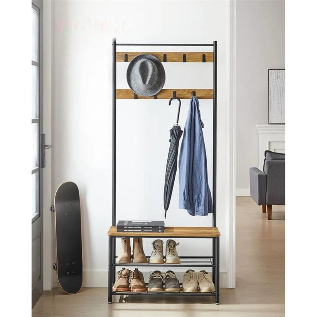 Coat Rack With Shoe Storage Bench And 9 Hooks Entryway Hall Tree – product view 12 | Amaraloft