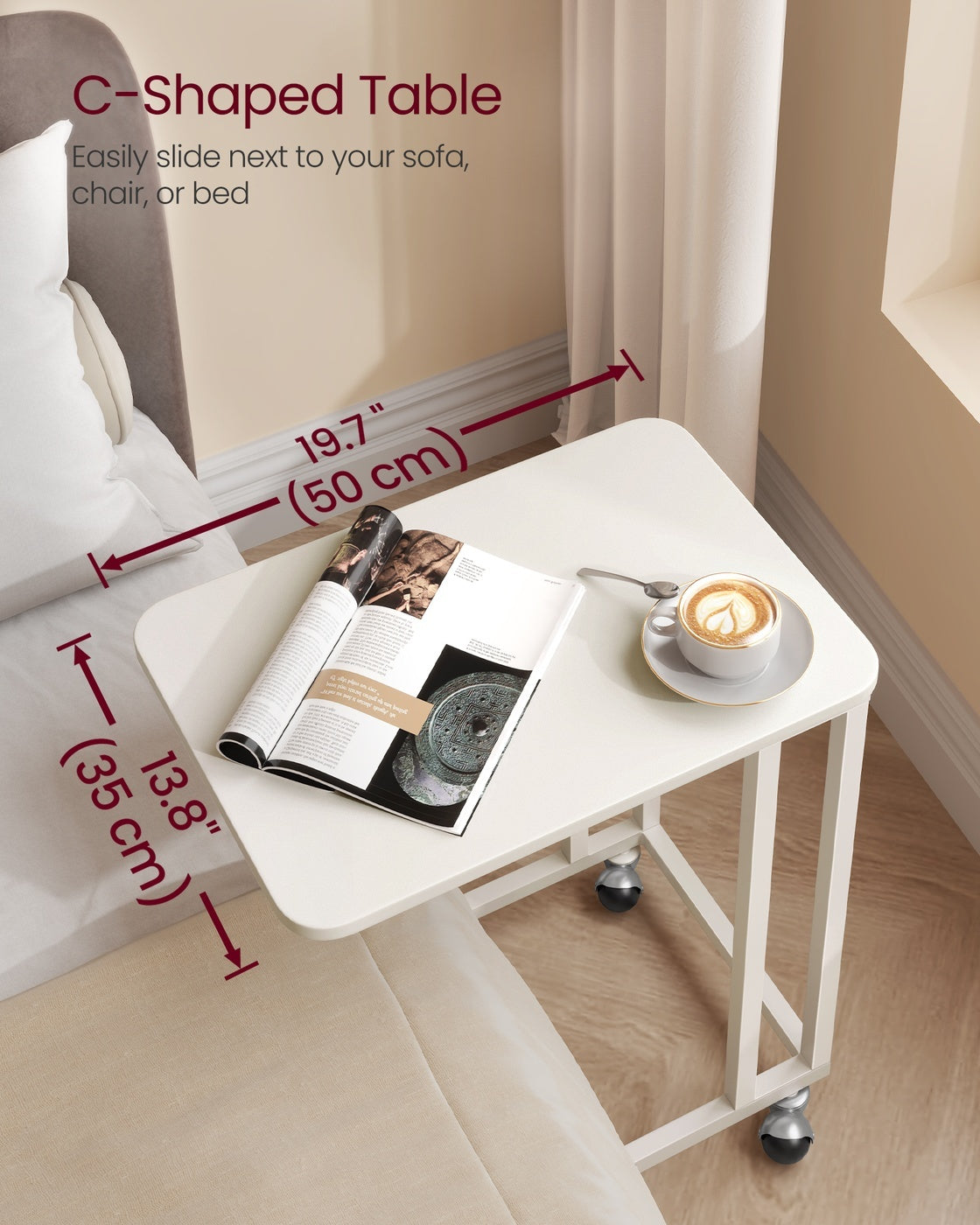 Vintage Snack Side Table With Metal Frame, C Shaped Sofa Side Table - product photo 10