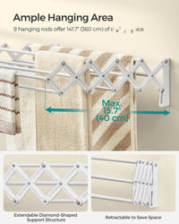 Wall Mounted Clothes Drying Rack Expandable 9 Rod Steel Airer – product view 6 | Amaraloft