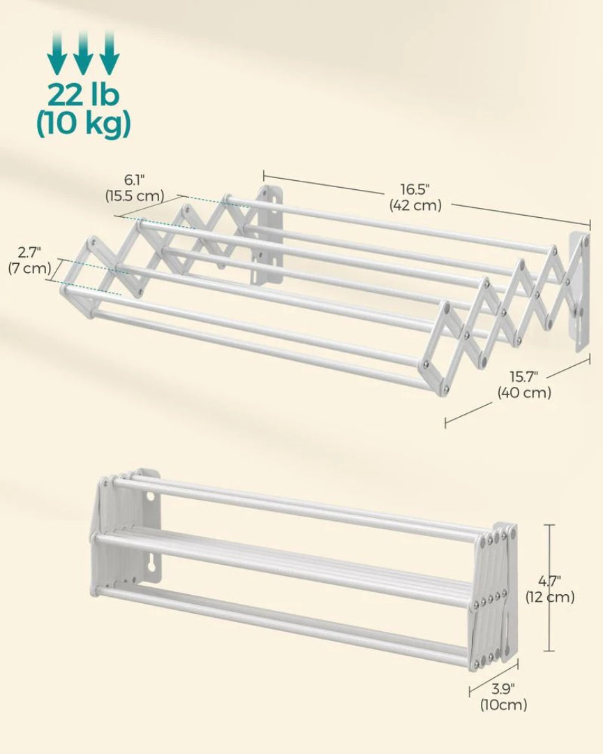 Wall Mounted Clothes Drying Rack Expandable 9 Rod Steel Airer – product view 9 | Amaraloft