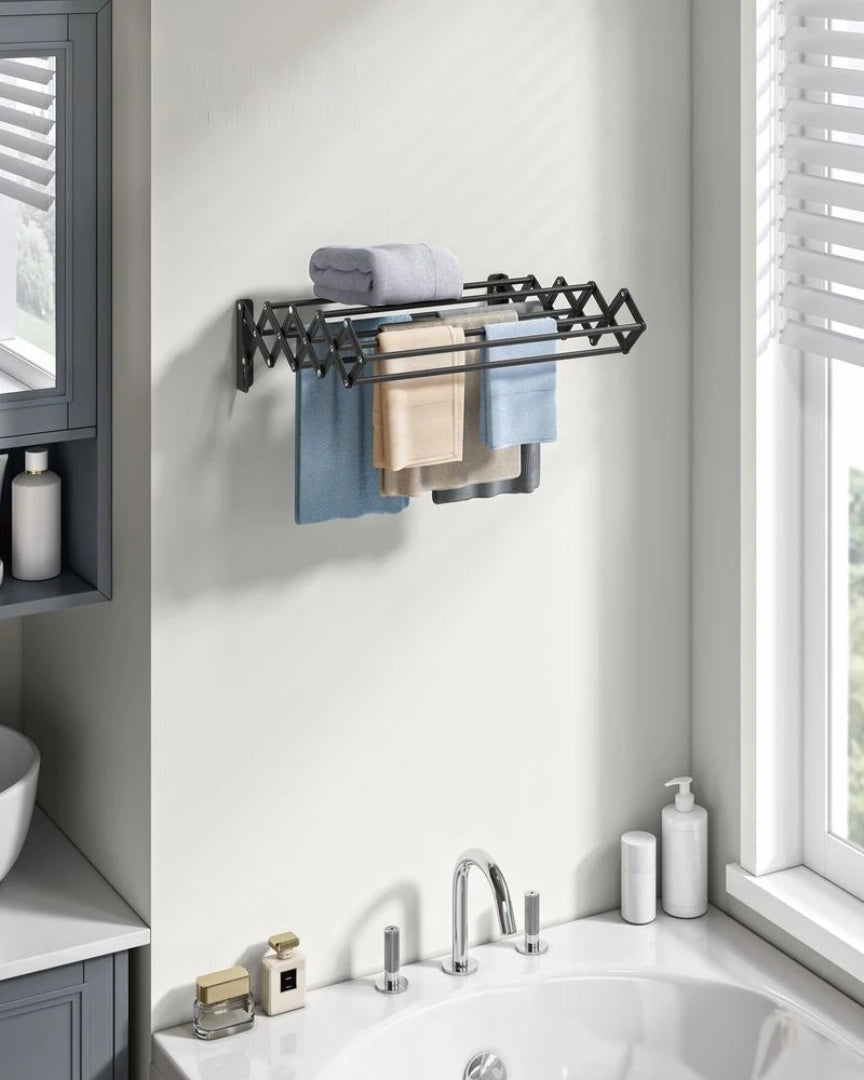 Wall Mounted Clothes Drying Rack Expandable 9 Rod Steel Airer – product view 11 | Amaraloft