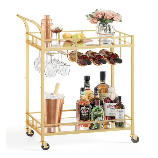 Wine Cart With 2 Mirrored Shelves - product photo 01
