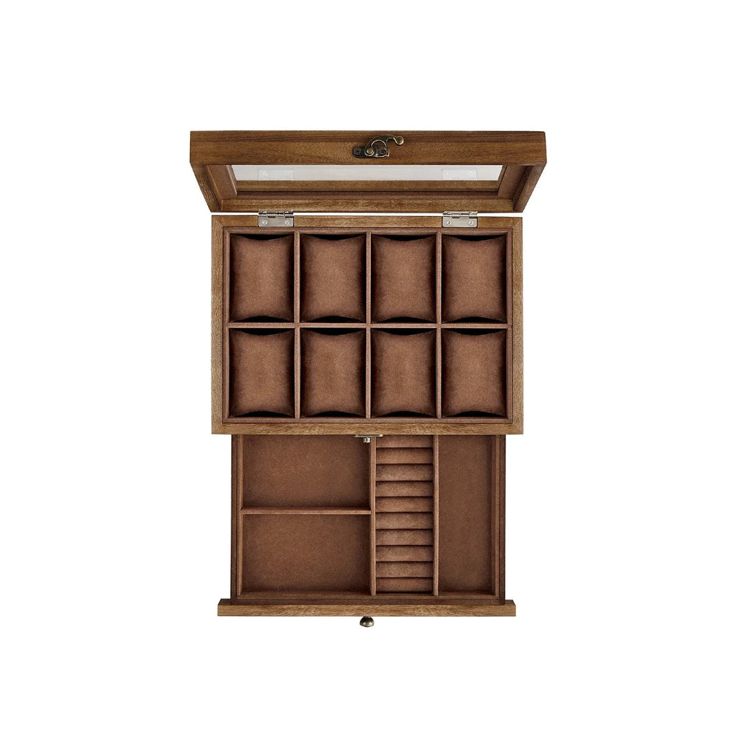 Wood Watch Box With Glass Lid 8 Or 12 Slot Organizer – product view 1 | Amaraloft