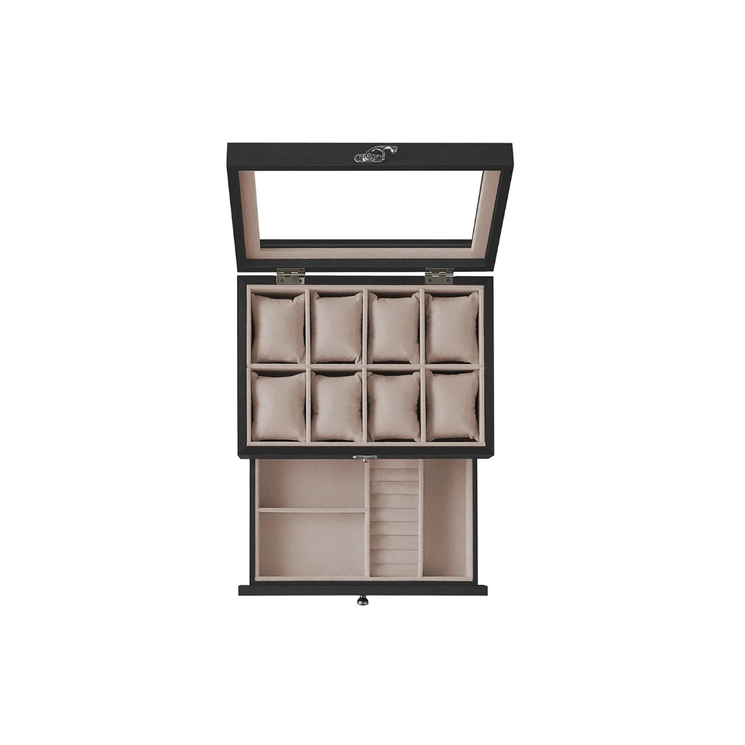 Wood Watch Box With Glass Lid 8 Or 12 Slot Organizer – product view 2 | Amaraloft