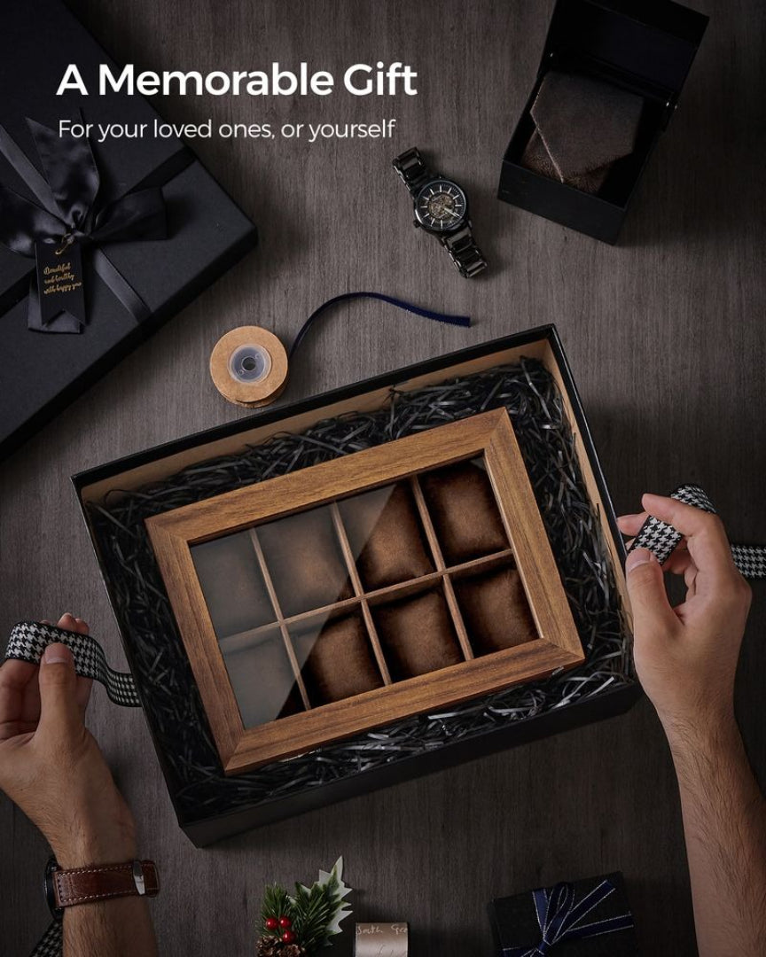 Wood Watch Box With Glass Lid 8 Or 12 Slot Organizer – product view 7 | Amaraloft