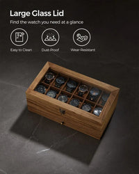 Wood Watch Box With Glass Lid 8 Or 12 Slot Organizer – product view 13 | Amaraloft