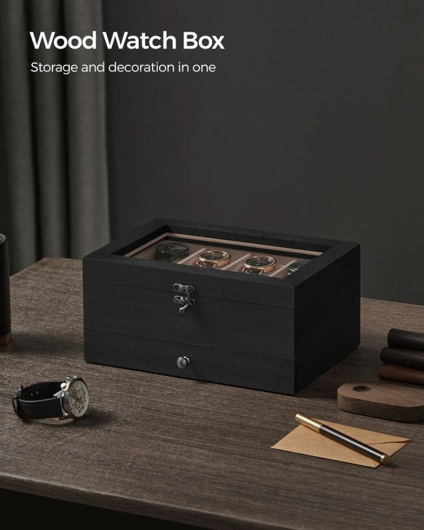 Wood Watch Box With Glass Lid 8 Or 12 Slot Organizer – product view 17 | Amaraloft
