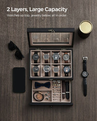 Wood Watch Box With Glass Lid 8 Or 12 Slot Organizer – product view 18 | Amaraloft