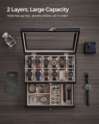 Wood Watch Box With Glass Lid 8 Or 12 Slot Organizer – product view 22 | Amaraloft