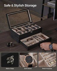 Wood Watch Box With Glass Lid 8 Or 12 Slot Organizer – product view 23 | Amaraloft