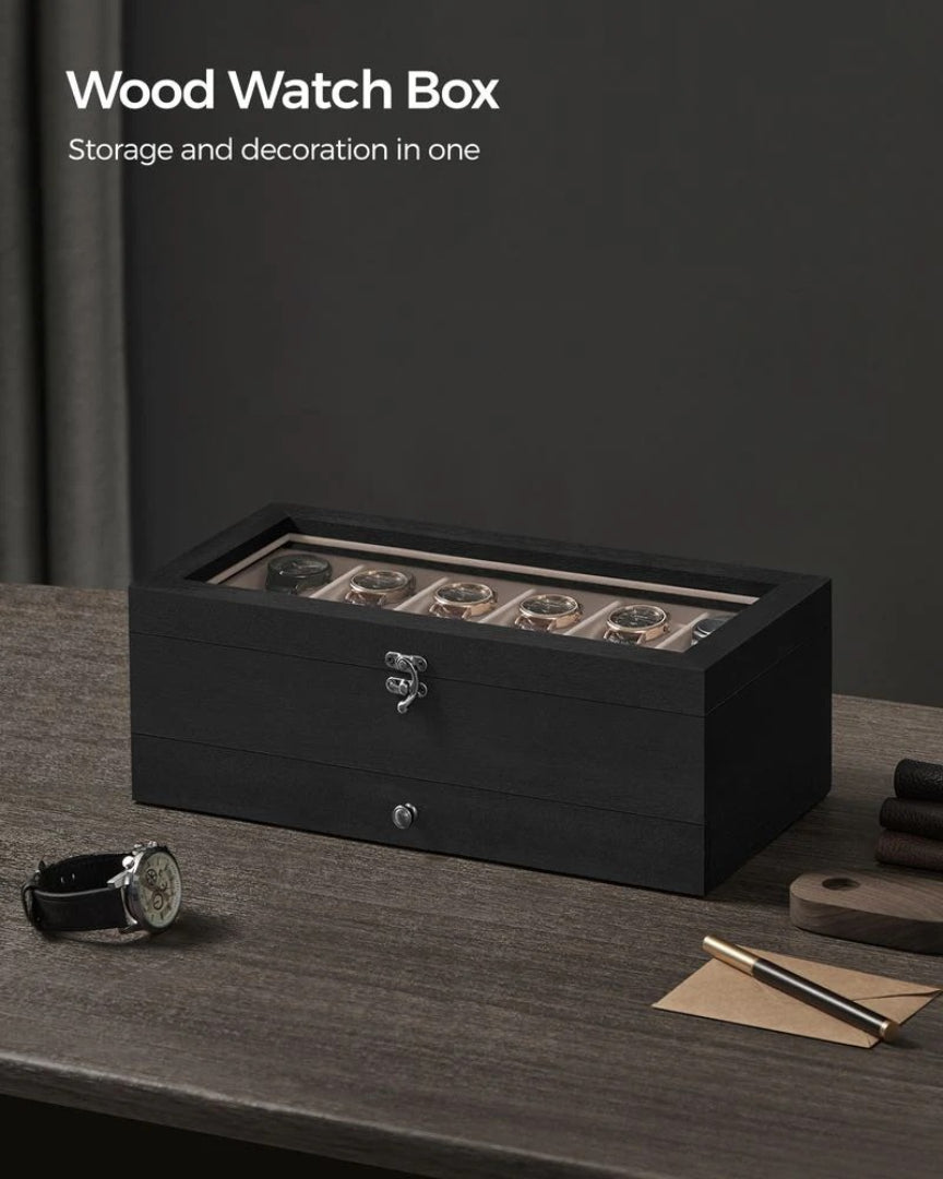 Wood Watch Box With Glass Lid 8 Or 12 Slot Organizer – product view 25 | Amaraloft