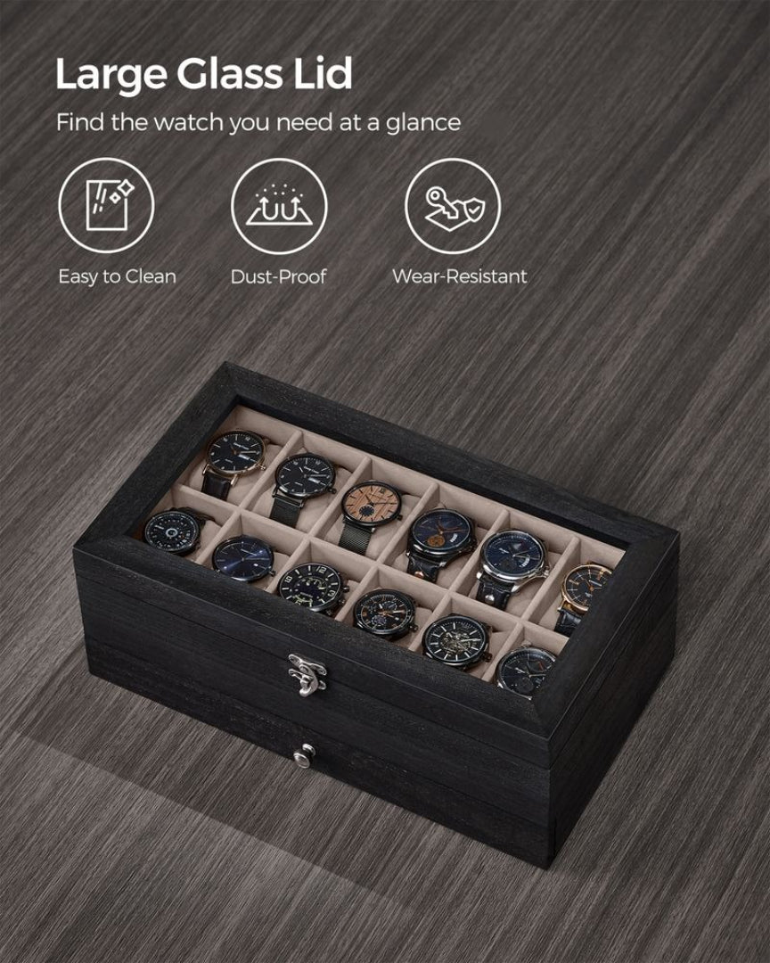 Wood Watch Box With Glass Lid 8 Or 12 Slot Organizer – product view 26 | Amaraloft