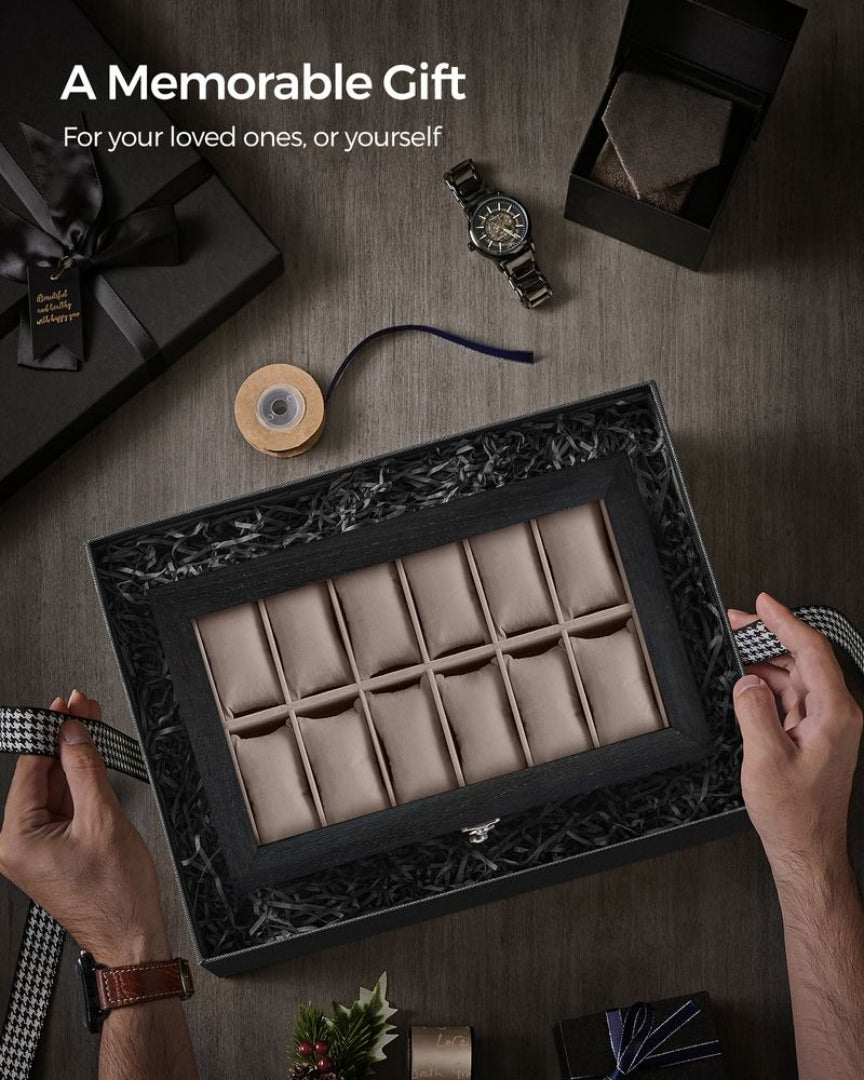 Wood Watch Box With Glass Lid 8 Or 12 Slot Organizer – product view 27 | Amaraloft