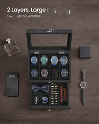 Wood Watch Box With Glass Lid 8 Or 12 Slot Organizer – product view 29 | Amaraloft